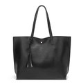 Minimalistische schwarze Beuteltasche aus Öl-Wachs-Leder mit großem Fassungsvermögen - Schwarz