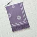 Purple cashmere-style scarf with white camellia jacquard and gray tassels - Daisy Purple