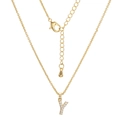 Golden necklace featuring a letter Y pendant set with sparkling white cubic zirconia stones - Letter Y (XL00063-Y)