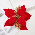 Red velvet poinsettia Christmas flower with gold glitter and hollow leaf decor - Diamond Velvet Mesh