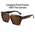 Gafas de sol cuadradas retro con estampado de leopardo y lentes marrones - Montura de Carey Lente Té