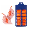 Long coffin press on nails in vibrant orange color shown with retail packaging box - 100 Pieces / Fluorescent Orange