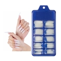 Translucent white coffin press on nails set with blue storage box display - 100 Pieces / Beige