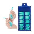 Glossy long square press-on nails in forest green color with luxury blue storage box - 100 Pieces / Turquoise Blue