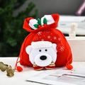 Red Christmas drawstring gift bag with 3D polar bear doll and white snowflake prints - 20*23CM / Red Polar Bear Drawstring Bag