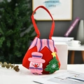 Red Christmas drawstring gift bag with a 3D snowman applique and a green star tree - Small Striped Handle Snowman