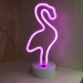 Pink flamingo LED neon sign light with white round base and switch for desk decoration - Flamingo (Pink) With Base