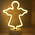 Warm yellow angel neon desk lamp with white cylindrical base and black toggle switch - Angel (Warm White) With Base
