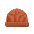 Close-up of rib-knit texture and cuffed design on orange winter beanie for kids - Orange