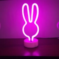 Pink LED neon bunny lamp with white base for minimalist table decor and night light - Rabbit Ears (Pink) With Base