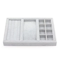 Light gray velvet jewelry organizer tray with compartments for rings and necklaces - Combination Jewelry Tray 35*24*4cm / Ice Gray