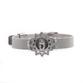 Silver mesh band bracelet with Virgin Mary emblem and sparkling rhinestone frame - Guadalupe Virgin Mary / Silver