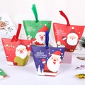Christmas gift bags with cartoon Santa and reindeer designs in festive red and green - 388# 12Pcs Mixed Colors