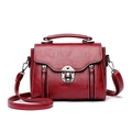 Vintage dark red crossbody bag with oil-wax leather texture and silver buckle - Burgundy