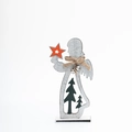 Graue Engel-Tischdeko aus Holz mit orangefarbenem Stern und Tannenbaum-Ausschnitt für Weihnachten - Engel
