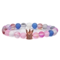 Frosted moonstone beaded bracelet with a rose gold crown pendant on a white background - Rose Gold / White Zircon / Large Crown