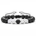Adjustable natural lava stone and white turquoise beaded bracelet with braided cord - Black & White Turquoise with Lava Stone Braided Bracelet
