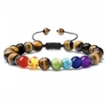 Tiger eye chakra beaded bracelet with handmade braided adjustable cord for daily wear - Tiger Eye with 7 Chakra Adjustable Braided Bracelet
