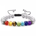 Adjustable braided chakra bracelet with white marble beads and colorful natural stones - White Marble Pattern with 7 Chakra Adjustable Braided Bracelet