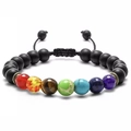 Adjustable seven chakra energy bracelet with natural volcanic stones and colorful beads - Matte Black Beads with 7 Chakra Adjustable Braided Bracelet