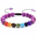 Adjustable woven bracelet featuring purple beads and vibrant seven chakra energy stones - Purple Natural Stone with 7 Chakra Adjustable Braided Bracelet