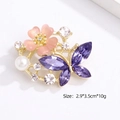 Elegant butterfly and flower pearl brooch with pink petals and purple crystals - Purple Butterfly and Pink Flowers (YNCP2121 Purple)