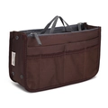 Brown nylon tote bag organizer insert with double zippers and mesh pockets - Large / Coffee