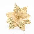 17cm sparkling gold artificial poinsettia flower with sequins for Christmas decoration - Gold / Gold
