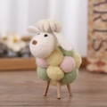 Handmade wool felt sheep ornament with pastel wool balls and wooden legs in a cute Q-style - Small Green Yellow Pink Ball Sheep