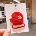 Knitted red Christmas glove hair clip with white snowflake pattern for girls - Christmas Gloves