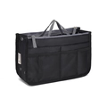Black nylon tote bag organizer insert with multiple mesh pockets and handle - Large / Black