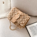 Beige plush crossbody bag with quilted pattern, gold chain and deer head lock - Khaki