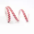Macro detail of 10mm red and white striped ribbon texture for Christmas gift wrapping - Red White Stripes-100 Yards