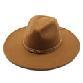 Detail of brown fedora hat with fine decorative cords and small golden bead accents - Light Coffee / Adult 57-59cm