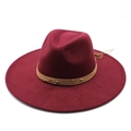Detail of burgundy wool fedora hat featuring a leather strap with golden bead accents - Burgundy / Adult 57-59cm