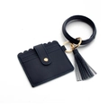 Navy blue lychee leather card holder keychain with large wristlet and gold tassel - Navy Blue