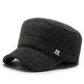 Casquette plate d'hiver gris foncé pour homme avec protège-oreilles et texture laine - Flat Top / Gris