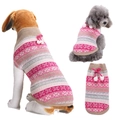 Pull de Noël en tricot rose pour chien avec motifs flocon de neige et pompons blancs - XS / Rose avec pompons blancs