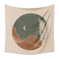 Bohemian tapestry featuring orange moon and green mountains on cream woven cotton fabric - 73X95CM Brushed Style / Mld (39)-Geometric Round Landscape