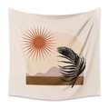 Bohemian tapestry featuring orange sun and black palm leaf on abstract mountains - 73X95CM Brushed Style / Mld (56)-Palm Leaf Mountain