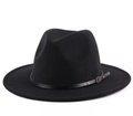 Classic black wool fedora hat with elegant leather band and gold metal buckle detail - One Size / Belt Buckle / Black