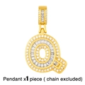 Macro detail of gold-plated letter Q pendant with baguette and round cubic zirconia stones - Gold Letter Q Pendant (No Chain)