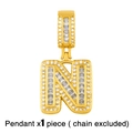 Detailed macro view of gold-tone letter N pendant with micro-pave sparkling crystals - Gold Letter N Pendant (No Chain)