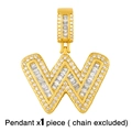 Detailed view of capital letter W pendant in gold finish with sparkling zircon stones - Gold Letter W Pendant (No Chain)