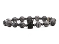 Armband mit schwarz mikro-pavé Zirkonia-Krone, grauen Marmorperlen und Metall-Abstandshalter - Landkartenstein Krone