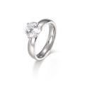 Bague de mariage en acier inoxydable argenté avec zircone cubique ronde de 4 mm - US 6 / Style avec une Seule Pierre / Bague Femme Couleur Acier (KR103421-K)