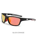 Polarized sports cycling sunglasses with matte black frame and orange mirrored lenses - Black Frame Orange Lens