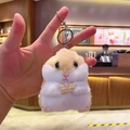 Plush hamster keychain pendant with soft brown fur and silver metal lobster clasp - Plush Yellow Hamster