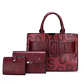 Three-piece set of burgundy leather tote bag and wallets with embossed letters - Set (3pcs) / Burgundy