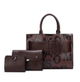 Three-piece dark brown embossed leather handbag set with stylish letter patterns - Set (3pcs) / Dark Brown